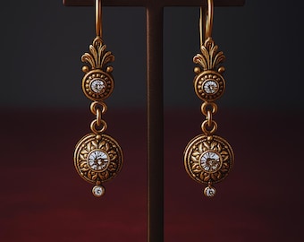 Vintage Gold Drop Earrings, Antique Style Crystal Bridal Jewelry