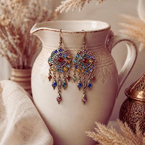 Boho-Ohrhänger, farbenfrohe Edelsteinohrringe, Vintage-Ethno-Schmuck, auffällige Hängeohrringe – das perfekte Geschenk für Frauen