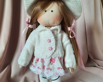 Handmade textile doll Face decorated with acrylic paints Art doll (28 cm) Doll with long hair Removable clothes Interesting gift Handmade