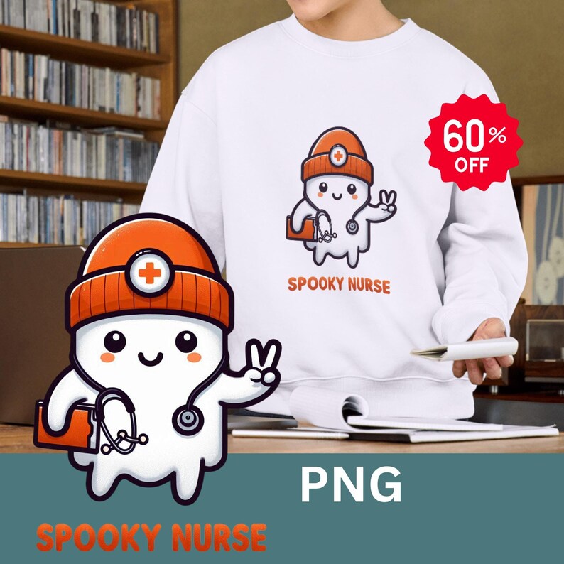 Spooky Nurse Design, Cute Ghost Nurse, Nurse Halloween Art, Halloween