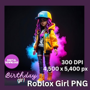 Roblox Birthday Printable, Roblox Digital Download, Roblox Girl PNG, Roblox Party Supplies, Custom Roblox PNG