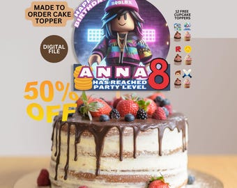 Adorno para tarta de Roblox personalizado: Decoración para fiesta de cumpleaños de niñas (archivo digital)