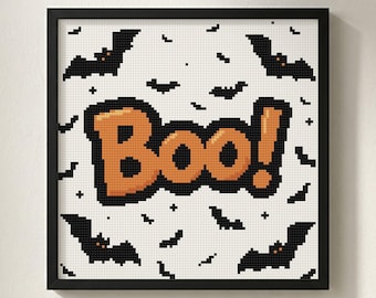Boo Halloween Bats Cross Stitch Pattern: Spooky Quote Typography, Flying Bat Animal Chart (PDF)