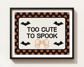 Halloween Cross Stitch Pattern: Too Cutee To Spook Bat Bow, Orange Polka Dot (PDF)