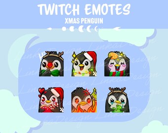 Emoticonos de pingüinos navideños kawaii: gráficos navideños para streamers de Twitch, Discord y YouTube