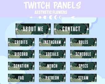 Paneles de FLOR Estética VERDE para Twitch Streaming, Estética, Lofi, Lindo, Plantas, Flores, Oro, Fantasía