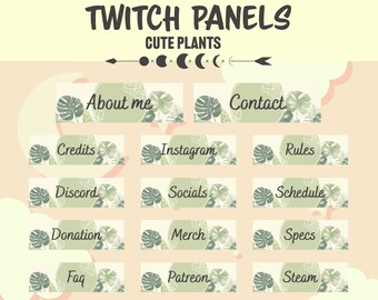 PASTELLGRÜN Süße PFLANZEN Monstera Panels für Twitch Streaming / Kawaii / Ästhetik / Lofi / Niedlich / Pflanzen