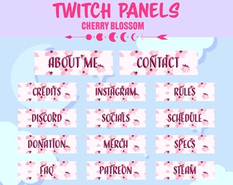 Paneles Twitch / 28 x Paneles de flor de cerezo / Streamer / Lindo / Flor de cerezo / Kawaii / Twitch / Rosa / Encantador / Japón / Estética