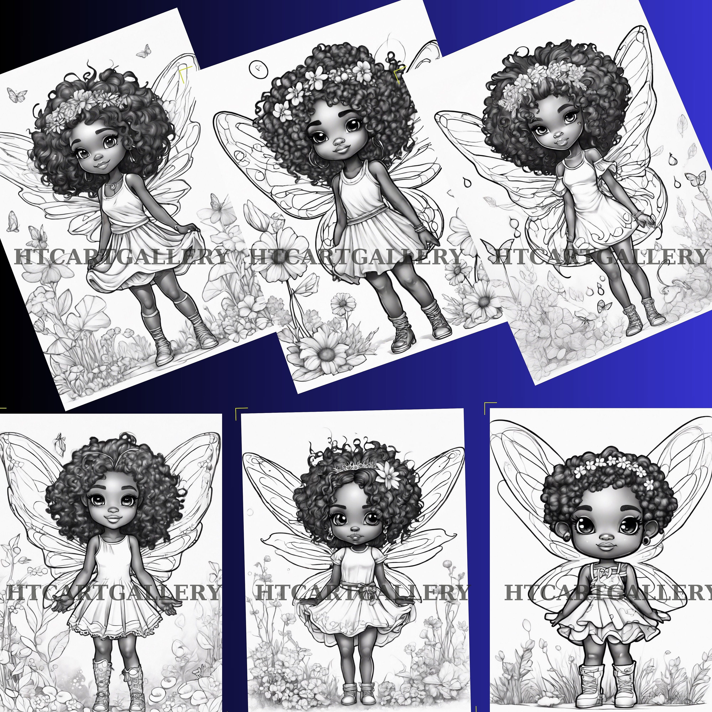 Cute Chibi Black Fairies Coloring Book,fantasy Black Fairy Girl ...