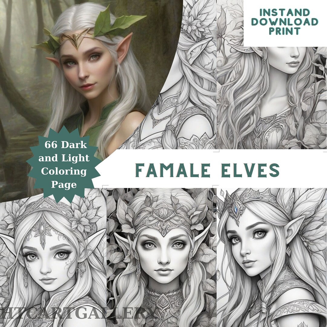 Famele Elf Coloring Book,grayscale Elf Coloring Book,for Adult and Kids Coloring Bundle,fantasy ...