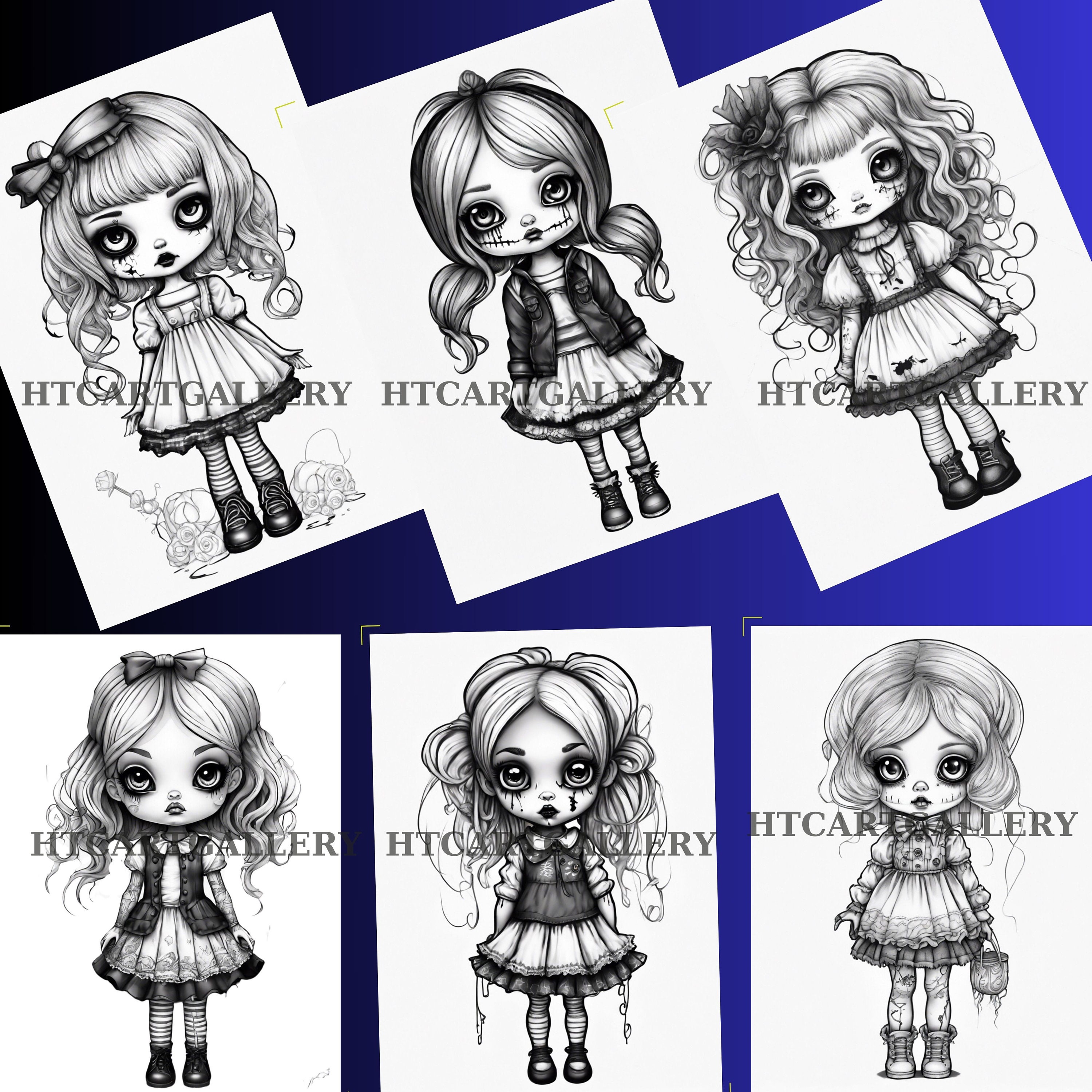 Cute Chibi Creepy Doll Coloring Book,fantasy Creepy Gothic Doll ...