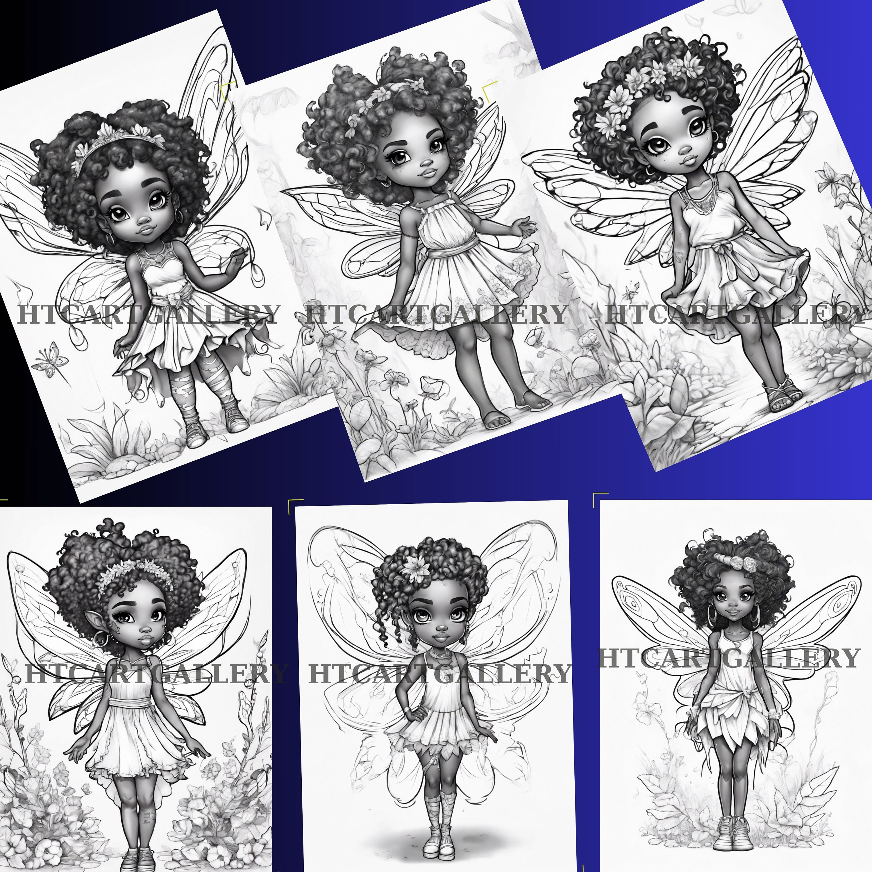 Cute Chibi Black Fairies Coloring Book,fantasy Black Fairy Girl ...