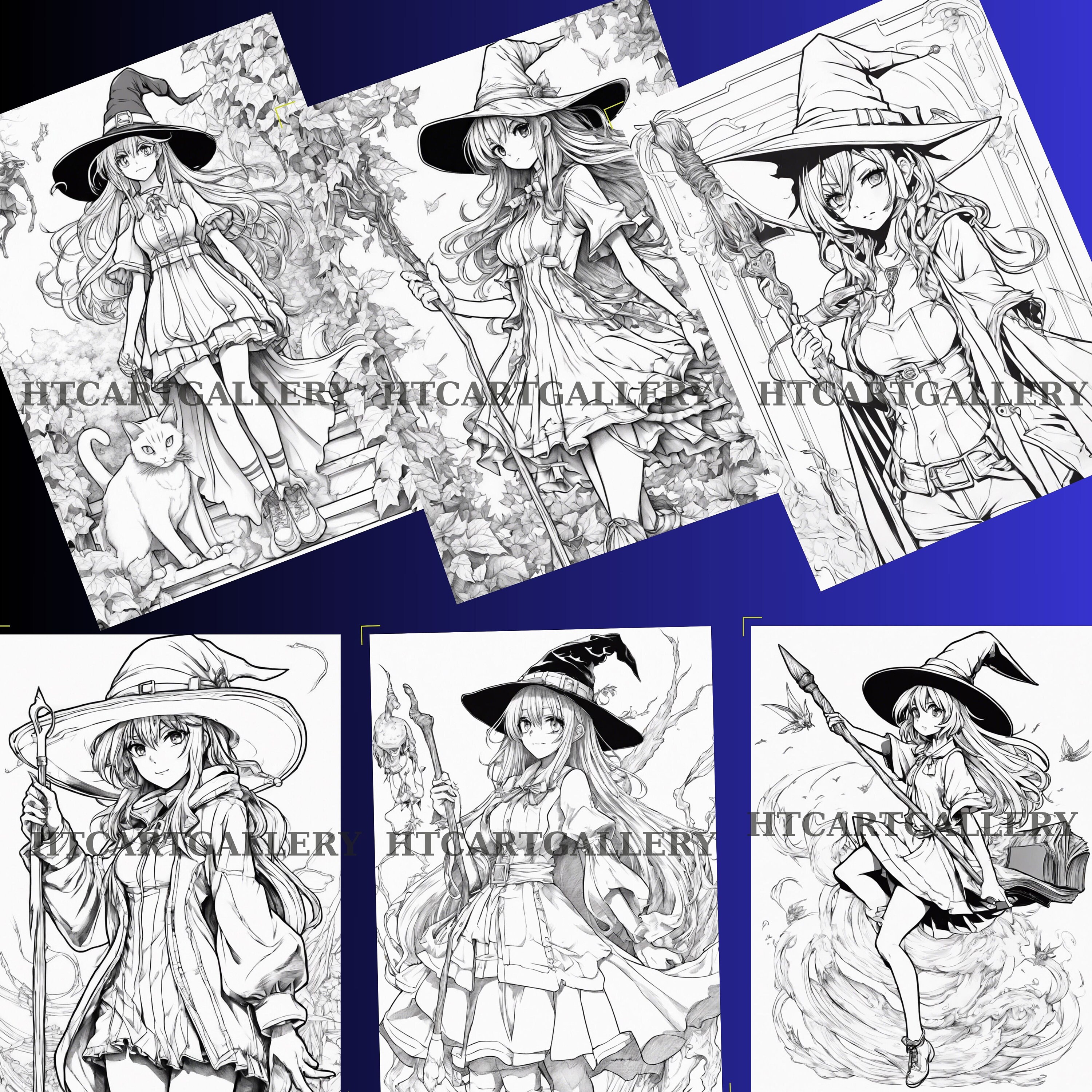 Anime Witch Girls Coloring Book, Anime Manga Coloring Book for Adults ...