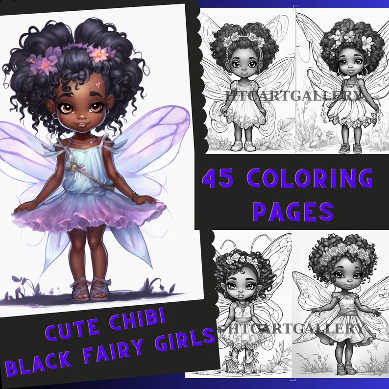 Cute Chibi Black Fairies Coloring Book,fantasy Black Fairy Girl ...