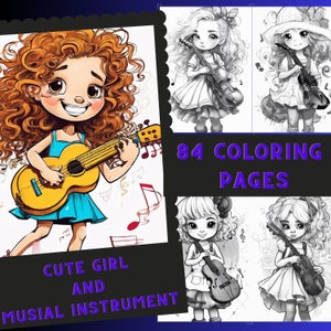 Coloriage Manga Fille Jouant de la Guitare - Dessin gratuit