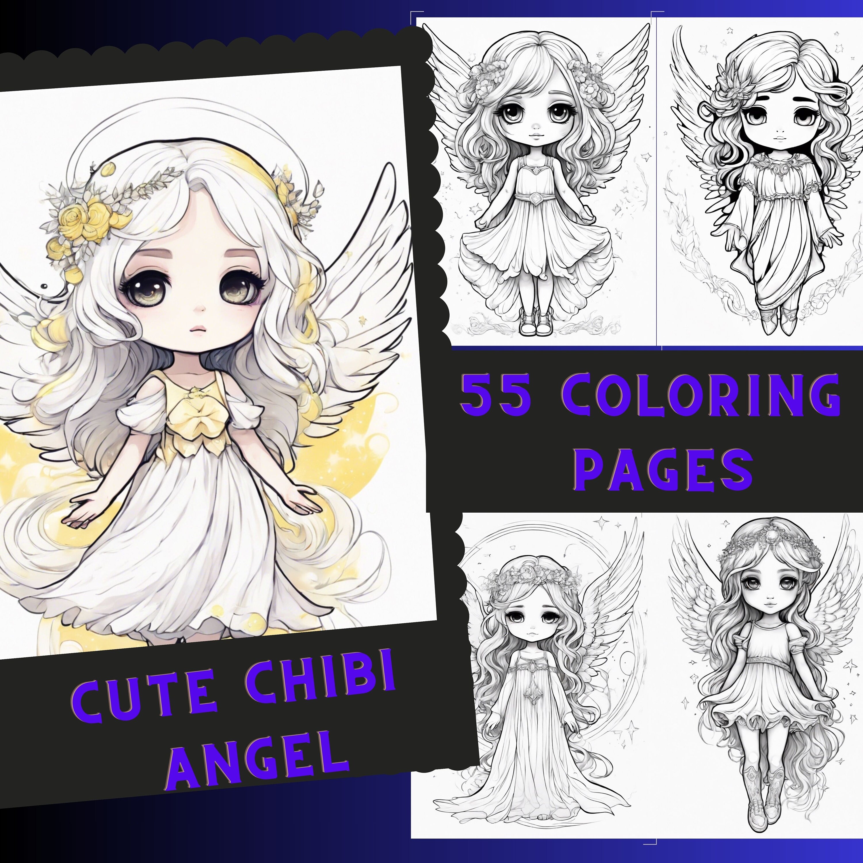 55 Cute Chibi Angel Girls Coloring Book Page Cute Manga Fantasy ...