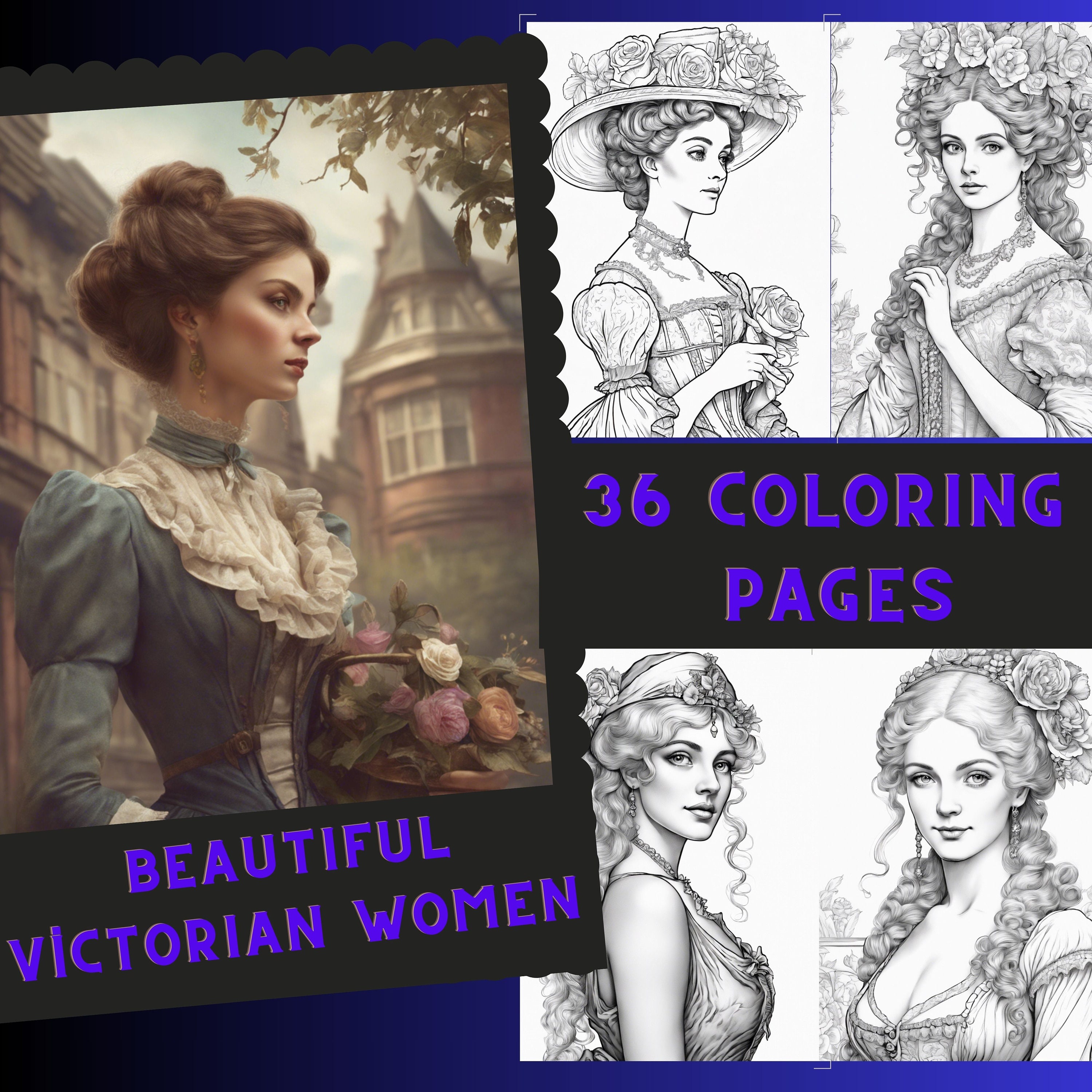 Beautiful Women Victorian Coloring Book,printable Portrait Coloring for ...