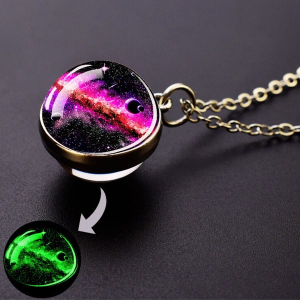 Solar System Glass Ball Pendant Necklace with Planets