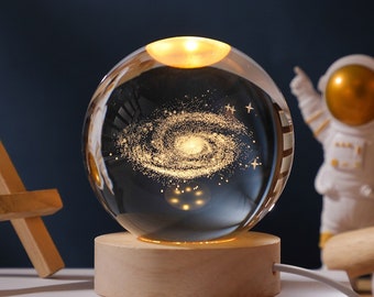 Crystal Celestial Glow: 3D Crystal Night Planet Light Ball - Engraved Solar System Globe, Perfect Astronomy Birthday Gift!