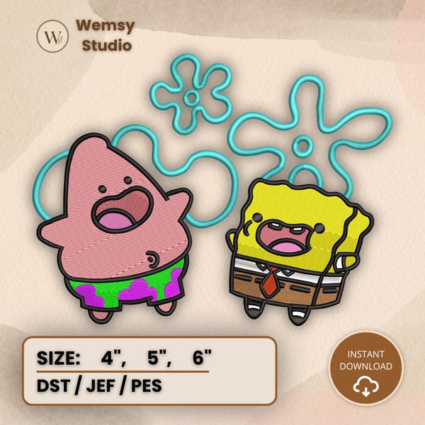 Chibi Patrick and Bob embroidery file - EMBROIDERY