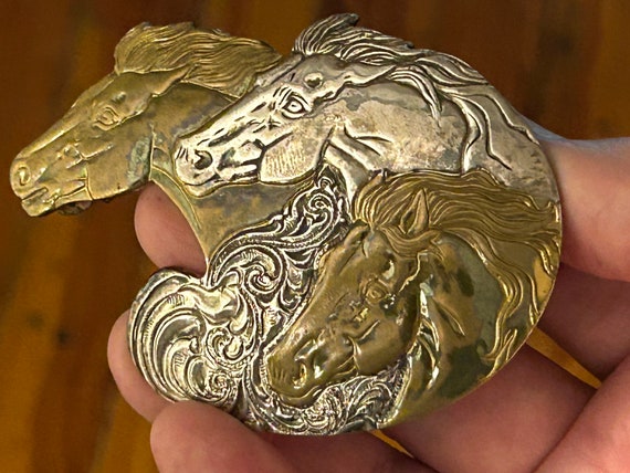 Very rare Triple Horse Head  belt buckle by Crumr… - image 1