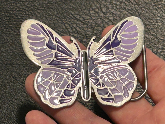 Butterfly Belt Buckle, Purple and lavender enamel… - image 3