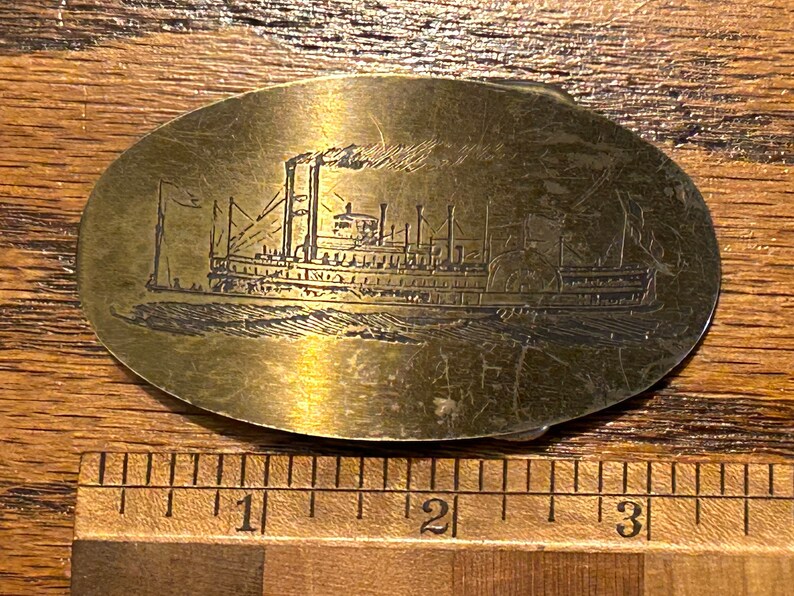 Vintage Steam Ship Boat Belt Buckle, Solid Brass, Rare Thin Engraved Etsy