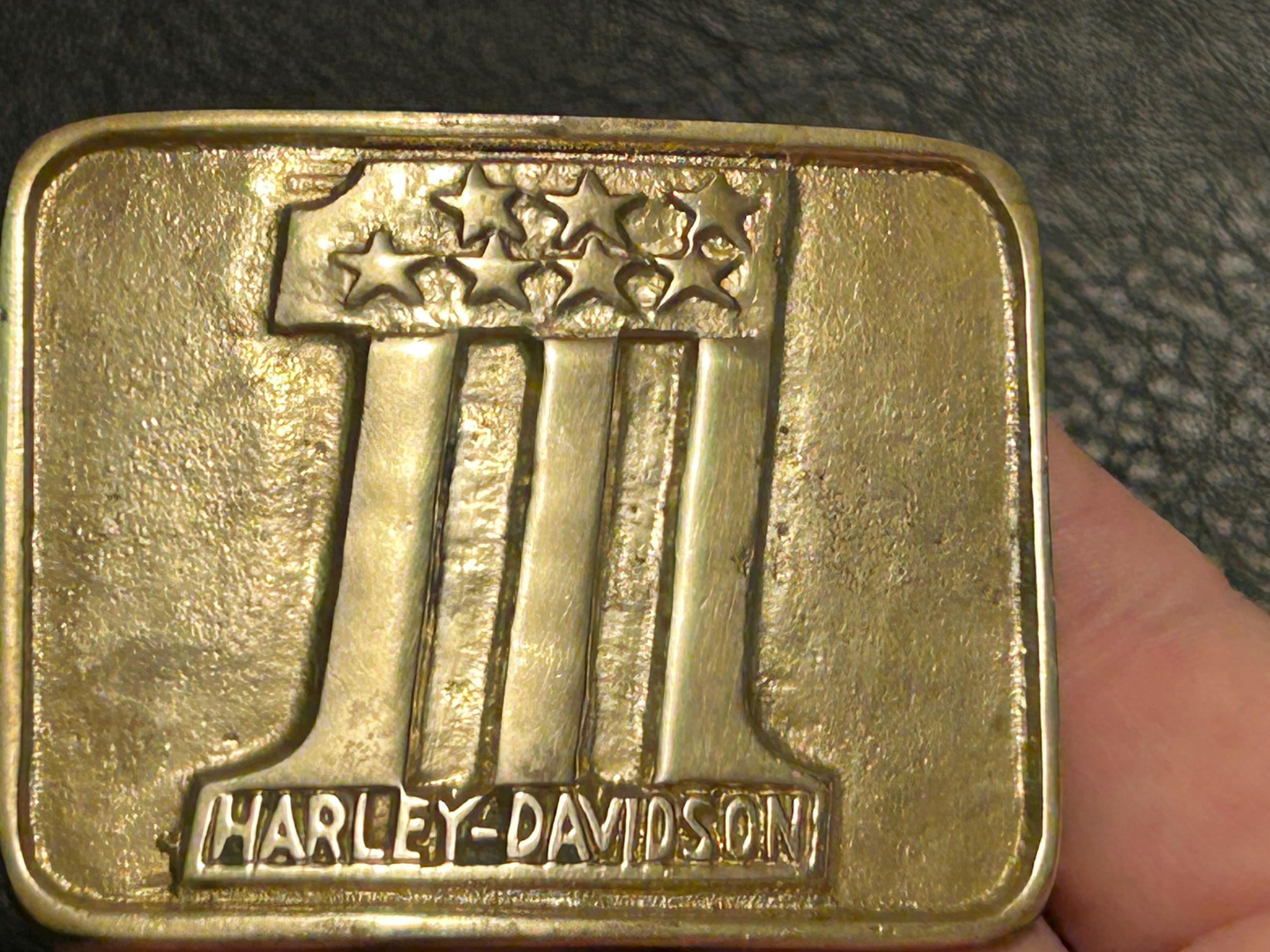 Genuine Vintage Harley Davidson Leather Belt Brass vintage 1960s 70s belt buckle HARLEY DAVIDSON motorcycle  main image 4