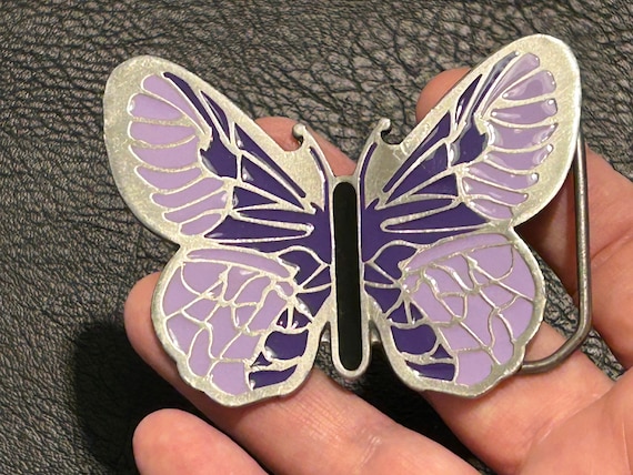Butterfly Belt Buckle, Purple and lavender enamel… - image 1