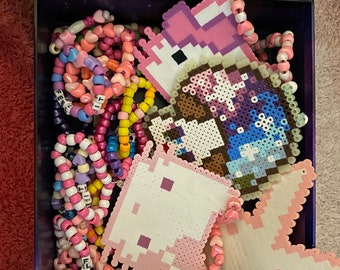 EDM Rave Kandi Starter Pack - 10 Pack Of Perler Bead Bracelet and Necklaces W/ Bonus 20 Randomized or Custom Kandi Bracelets Plur