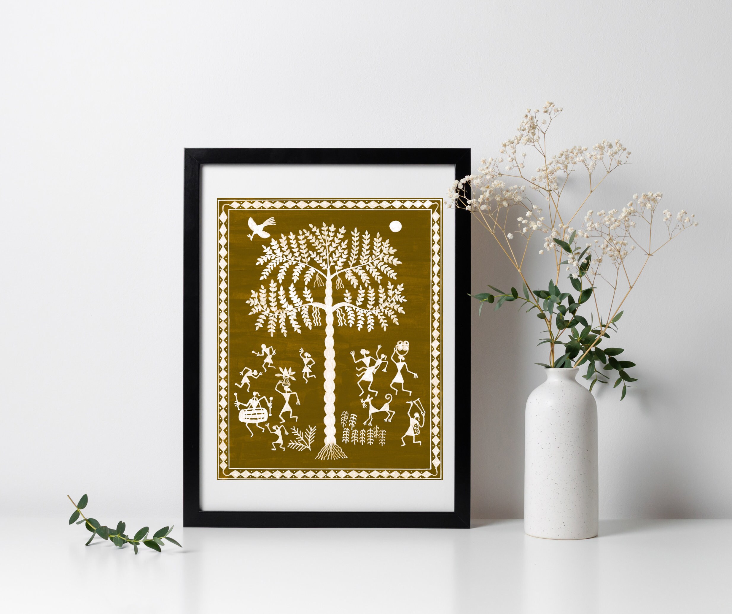 DIY Art Kit, DIY Warli Kit, DIY Brown Warli Kit, Indian Folk Art Kit, 8x10 Wall Decor Diy Kit