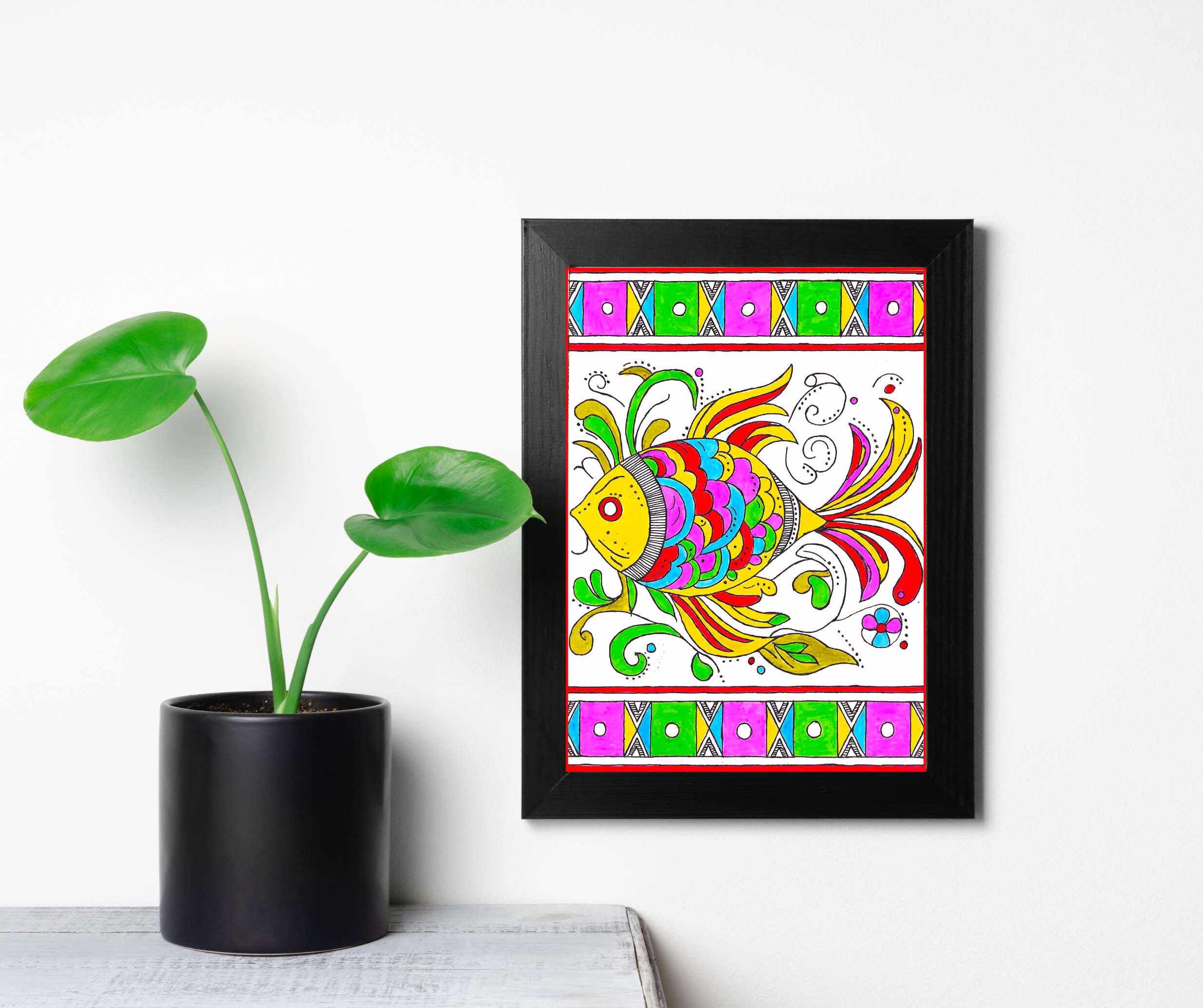 DIY Madhubani Art Kit, DIY Fish Art Kit, DIY Art Kit, Indian Folk Art Kit, 5x7 Wall Decor Diy