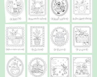 Desenhos para colorir do Nowruz para crianças | Desenhos para colorir imprimíveis para crianças | Atividade do Ano Novo Persa | Download instantâneo