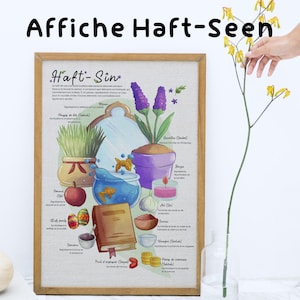Affiche Haft-Sîn (français) | Illustré Nowrooz imprimable | Décoration du nouvel an persan | Affiche Haftshin