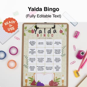 Juego de Bingo Yalda / Actividad de Celebración de la Noche de Yalda para Niños / Tarjeta de Bingo Editable / Cultura Persa / Descarga Instantánea, Imprimible