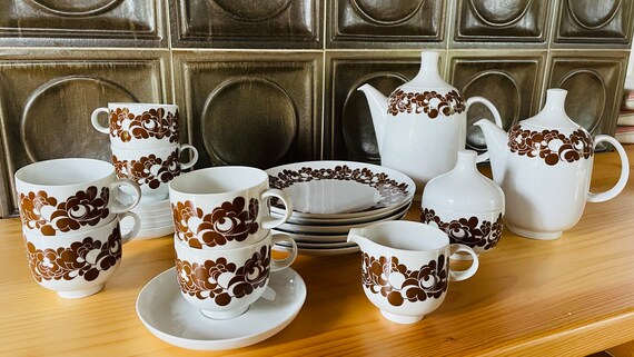 Rosenthal Coffee Service 70s Vintage Retro Brown White Complete