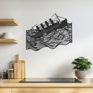 Vintage Ship Large Metal Wall Art, Ocean Waves Wall Decor, Nautical Metal Sculpture, Maritime Home Accent, Rustic Shipwreck Wall Sign