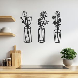 Floral Metal Art, Metal Wall Decor, Botanical Wall Art, Flower Set of 3 Metal Wall Art, Living Room Decor, Housewarming Gift, Home Decor