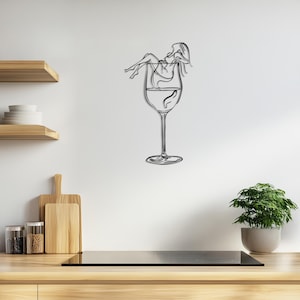 Elegant Woman in Wine Glass Metal Wall Art, Modern Minimalist Home Decor, Unique Metal Sculpture, Perfect Gift for Wine Lovers, Bar Wall Art