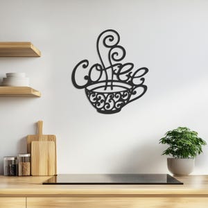 Coffee Cup Metal Wall Art, Decorative Kitchen Wall Hanging, Modern Coffee Decor, Minimalist Metal Art for Coffee Lovers, Unique Gift Idea