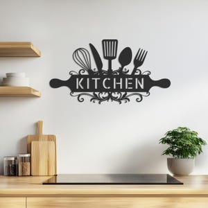 Kitchen Metal Wall Art, Decorative Kitchen Utensil Sign, Modern Metal Wall Hanging, Minimalist Kitchen Decor, Unique Gift Idea, Kitchen Sign