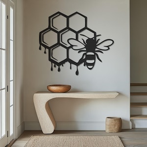 Bee Metal Wall Art, Honeycomb Wall Decor, Farmhouse Bee Sign, Beekeeping Decor, Rustic Home Decor, Farmhouse Wall Art, Honeybee Metal Sign
