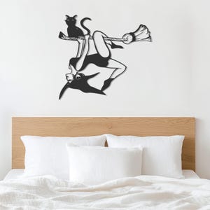 Witch On Broomstick Metal Wall Art, Halloween Home Decor, Flying Witch And Cat Silhouette, Metal Wall Art, Wall Hangings, Witch Gift For Her