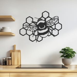 Bee Metal Wall Art, Honeycomb Wall Decor, Nature Inspired Metal Art, Outdoor Garden Wall Hanging, Unique Home Accent, Gift For Bee Lovers