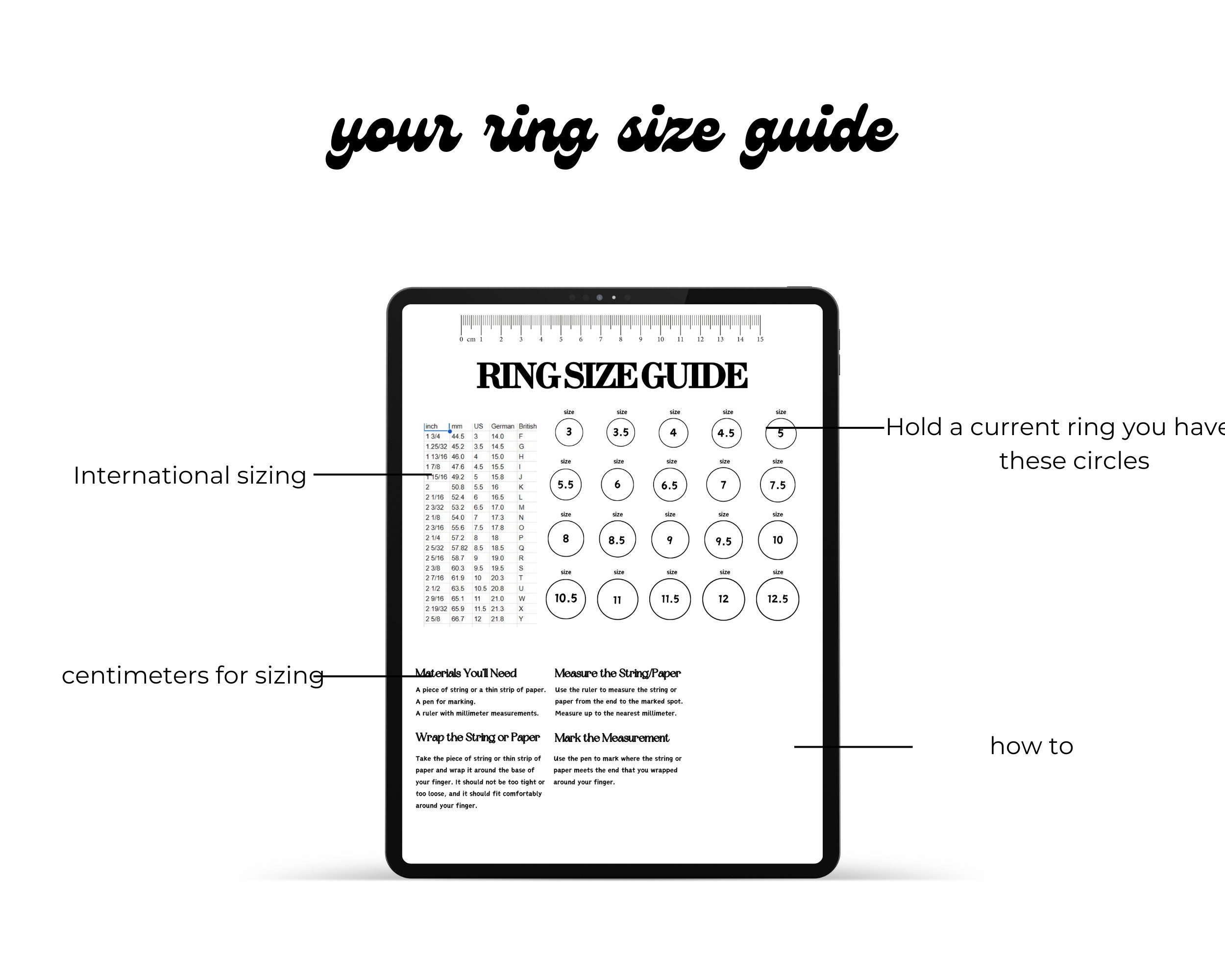 Ring Size Chart Printable Ring Sizer, Ring Size Guide, Printable Ring ...