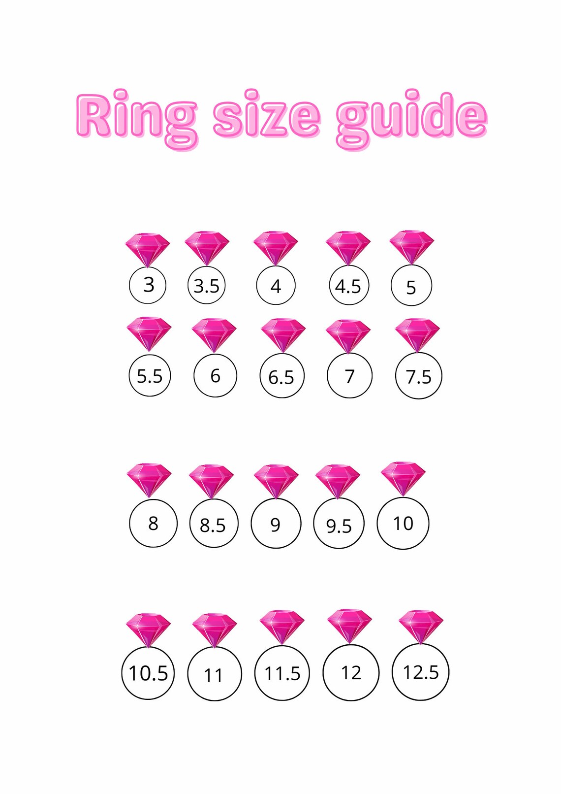 Ring Size Chart Printable Ring Sizer, Ring Size Guide, Printable Ring