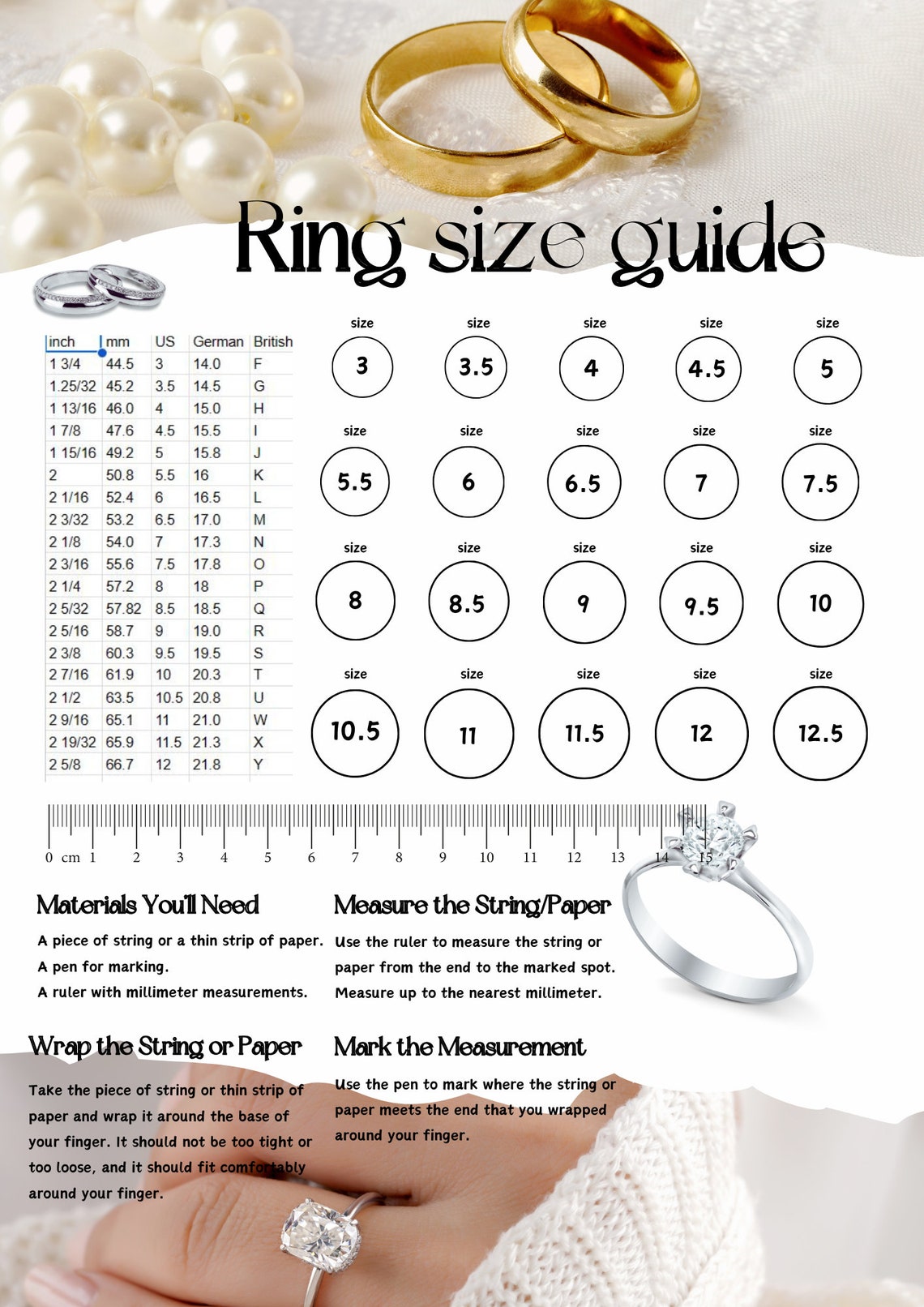Ring Size Chart Printable Ring Sizer, Ring Size Guide, Printable Ring ...