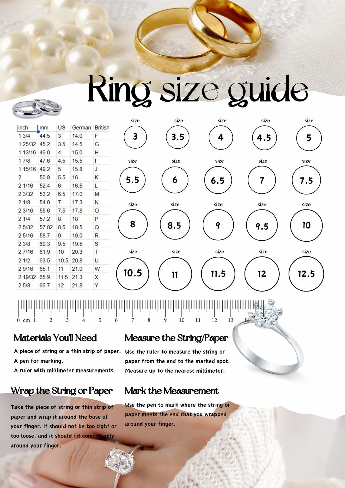 Ring Size Chart Printable Ring Sizer, Ring Size Guide, Printable Ring