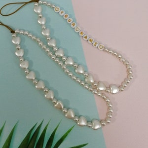 Custom White Beaded Phone Charm: Y2K Personalized Accessory