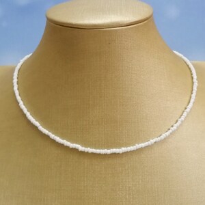 White Beaded Necklace – Minimalist Beaded Choker for Women, Dainty Summer Jewelry, Layering Necklace, Handmade Gift for Her